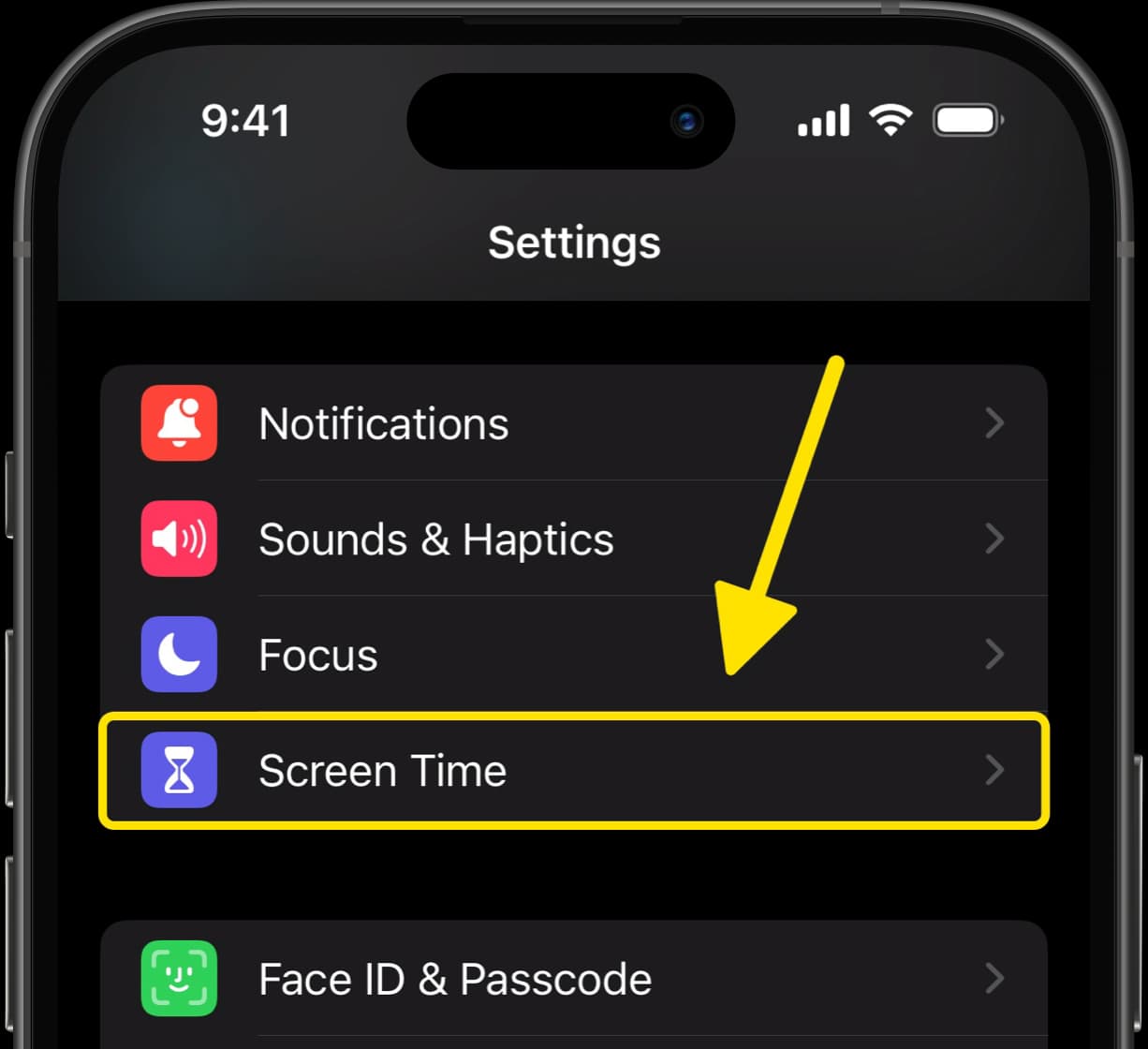 iPhone settings menu with Screen Time highlighted to block TikTok.